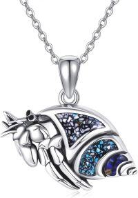 wholesale 925 Sterling Silver Fish Pendant with Blue Stone Inlay Chain Necklaces for Women Sea Life s-Hermit Crab