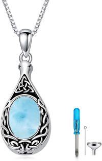 wholesale 925 Sterling Silver 925 Teardrop Larimar & Blue Stone Cremation Jewelry Keepsake Urn Pendant w/Custom Engraving Kit-Custom-Non-custom-B-Lairmar Non-custom-B-Lairmar-B-Lairmar-B-Lairmar Custom