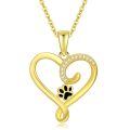 TOUPOP 14K Solid Gold Heart Paw Print Necklace with Stones-0-0