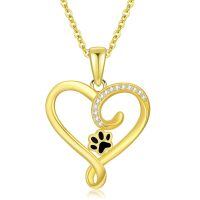TOUPOP 14K Solid Gold Heart Paw Print Necklace with Stones-undefined