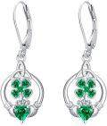 wholesale 925 Sterling Silver Green Crystal Clover Heart Drop Earrings 4å¶èçå½ä¹æ åå è³ç¯-0-0
