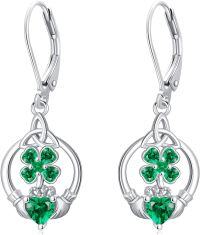 wholesale 925 Sterling Silver Green Crystal Clover Heart Drop Earrings 4å¶èçå½ä¹æ åå è³ç¯-Claddagh
