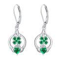 wholesale 925 Sterling Silver Green Crystal Clover Heart Drop Earrings 4å¶èçå½ä¹æ åå è³ç¯-0-0