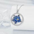 wholesale 925 Sterling Silver Blue Enamel Rose Pendant Necklace for Women Girls Mothers Day Gifts-0-5