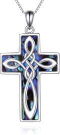 wholesale 925 Sterling Silver Celtic Knot Cross Pendant with Abalone Shell Inlay and Matching Earring Set - Irish Religious Jewelry for Women-0-0