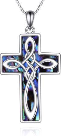 wholesale 925 Sterling Silver Celtic Knot Cross Pendant with Abalone Shell Inlay and Matching Earring Set - Irish Religious Jewelry for Women-Cross necklace with Abalone