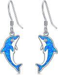 wholesale 925 Sterling Silver Blue Opal Dolphin Dangle Drop Earring Beach  for Women Girls-0-0