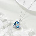 wholesale 925 Sterling Silver Blue Crystal Highland Cow Heart Pendant Necklace-0-2