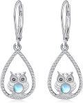 wholesale 925 Sterling Silver Teardrop Moonstone Owl Dangle Earrings - Gifts for Her-0-0