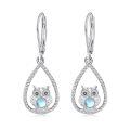 wholesale 925 Sterling Silver Teardrop Moonstone Owl Dangle Earrings - Gifts for Her-0-0