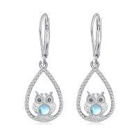 wholesale 925 Sterling Silver Teardrop Moonstone Owl Dangle Earrings - Gifts for Her-Owl 01