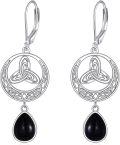 wholesale 925 Sterling Silver Black Onyx Celtic Knot Leverback Earrings-0-0