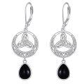 wholesale 925 Sterling Silver Celtic Trinity Knot Drop Earrings With Black Onyx Stones-0-0