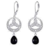 wholesale 925 Sterling Silver Celtic Trinity Knot Drop Earrings With Black Onyx Stones-B-Celtic Knot Onyx