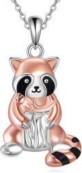 wholesale 925 Sterling Silver Raccoon Pendant Necklace for Women Girls Animal Lovers Gifts-0-0