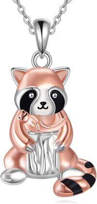 wholesale 925 Sterling Silver Raccoon Pendant Necklace for Women Girls Animal Lovers Gifts-rose