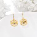 wholesale 925 Sterling Silver Honeycomb & Bee Drop Earrings with Cubic Zirconia for Women-0-3