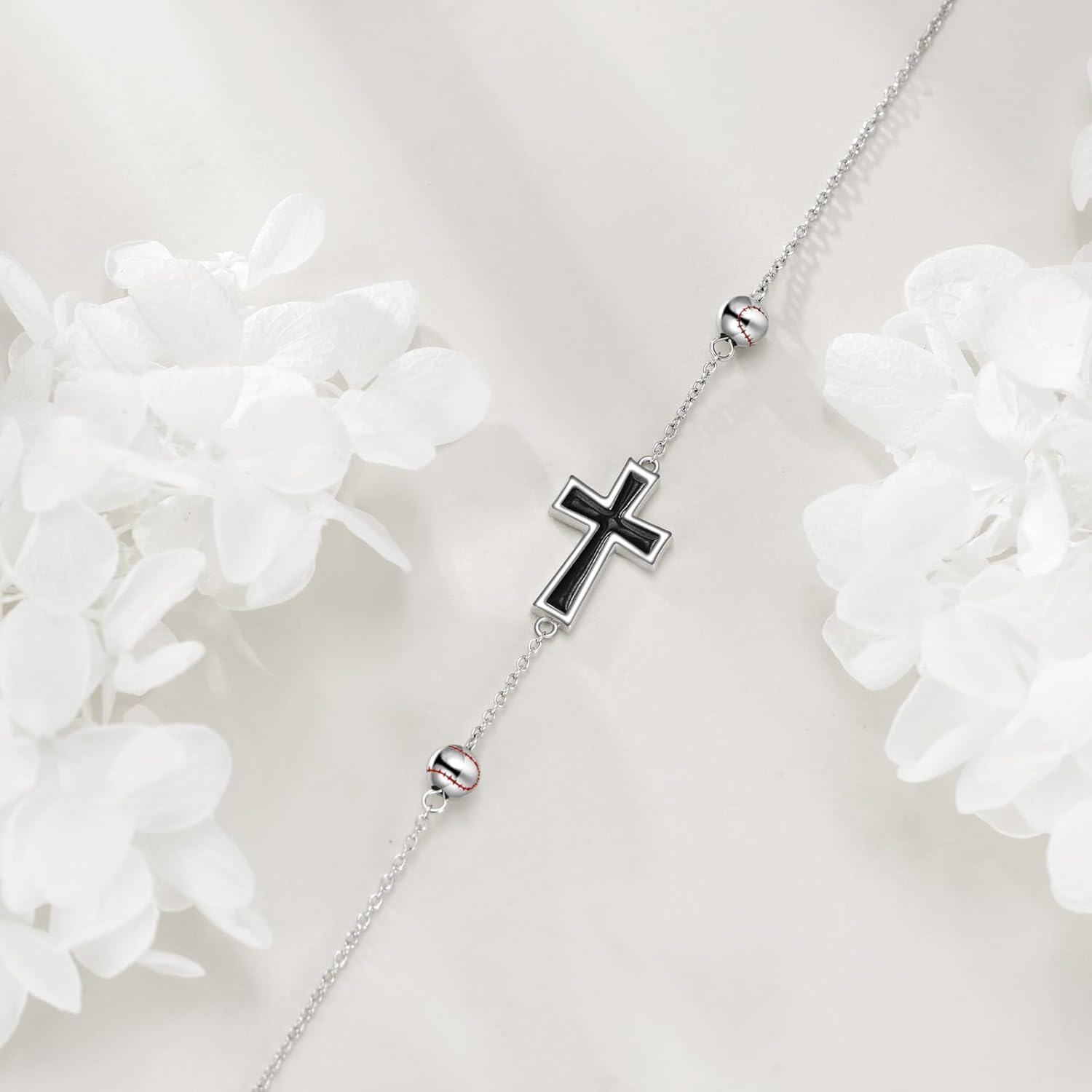 wholesale 925 Sterling Silver Cross Baseball Bead Adjustable Charm Bracelet Gift for Mom-0-4