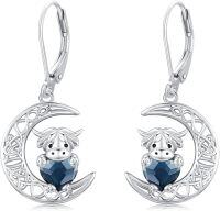 wholesale 925 Sterling Silver Blue Crystal Cow Moon Stud Earrings for Women Girls-Highland Cow-Celtic Moon