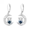 wholesale 925 Sterling Silver Blue Crystal Cow Moon Stud Earrings for Women Girls-0-0
