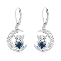 wholesale 925 Sterling Silver Blue Crystal Cow Moon Stud Earrings for Women Girls-Highland Cow-Celtic Moon