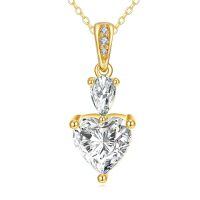 wholesale 14K Gold Teardrop & Heart Shape Cubic Zirconia Pendant Necklace Elegant s for Her-1.5CT Heart Moissanite+0.3 CT Teardop Moissanite Necklace
