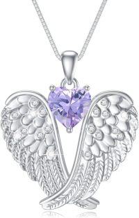 wholesale 925 Sterling Silver Birthstone Angel Wings Pendant Necklace for Women Christmas Gift-6-Jun-Alexandrite