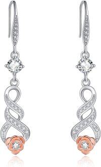 wholesale Sterling Silver Black Rose Infinity Dangle Earrings Jewelry Gifts for Women-Silver