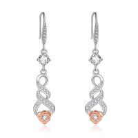wholesale 925 Sterling Silver Purple Crystal Twist Flower Drop Earrings  for Women-Silver
