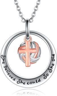 wholesale 925 Sterling Silver Cross Charm Inspirational Quote Pendant Necklace Gift for Women Girls-Volleyball necklace