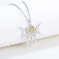 wholesale 925 Sterling Silver Gold-Plated Moonstone Triple Moon Goddess Pentagram Feather Dreamcatcher Pendant Necklace-0-1