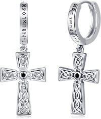 wholesale 925 Sterling Silver Celtic Knot Cross Drop Earring Set - Irish Style Jewellery Gift for Her Him-Hoop #2