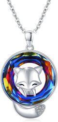 wholesale 925 Sterling Silver Rainbow Crystal Fox Head Pendant Necklace for Women -0-0