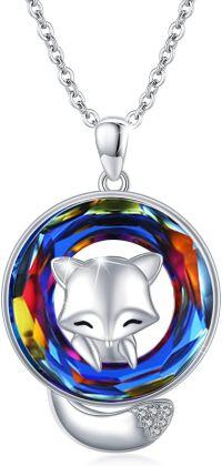 wholesale 925 Sterling Silver Rainbow Crystal Fox Head Pendant Necklace for Women -Fox Crystal Necklace - #2