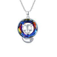 wholesale 925 Sterling Silver Rainbow Crystal Fox Head Pendant Necklace for Women -Fox Crystal Necklace - #2