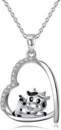 wholesale 925 Sterling Silver Heart-Shaped Highland Cow Pendant Necklace for Women and Girls - Mothers Day Gift-0-0