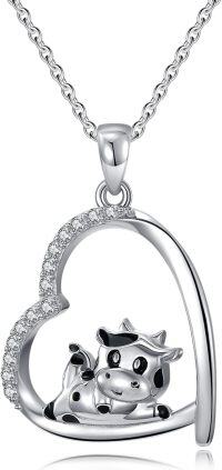 wholesale 925 Sterling Silver Heart-Shaped Highland Cow Pendant Necklace for Women and Girls - Mothers Day Gift-C-Cow