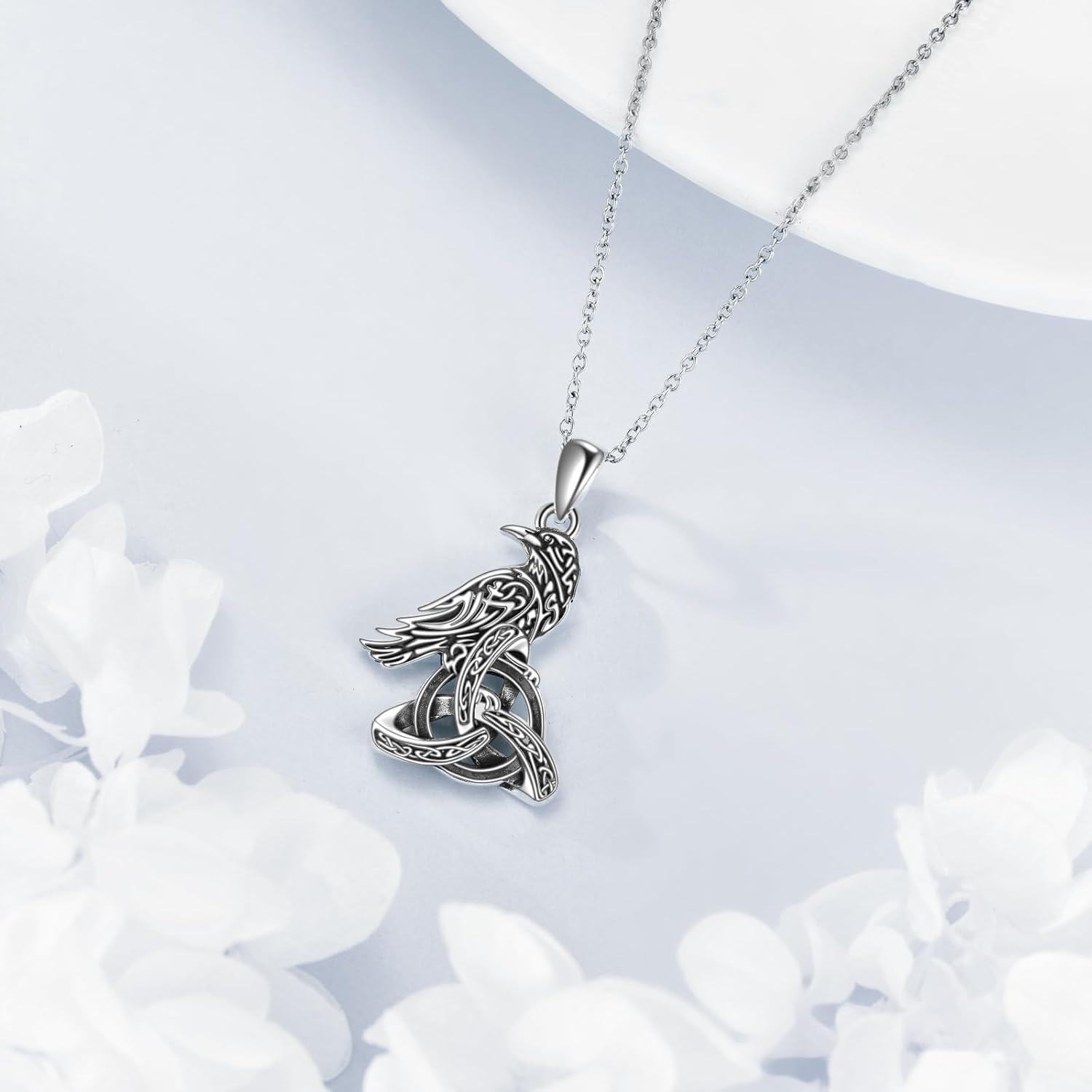 wholesale 925 Sterling Silver Celtic Raven Pendant Necklaces for Women Men Gothic s 45cm Chain Length-0-3