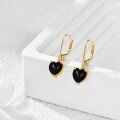 wholesale 14K Gold Black Onyx Heart Leverback Dangle Earrings for Women's Gifts-0-2