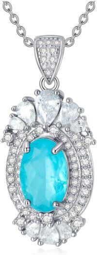 wholesale 925 Sterling Silver Turquoise and Cubic Zirconia Pendant Necklace for Women-Style 10