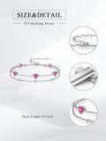 wholesale 925 Sterling Silver Ruby & 5A CZ Heart Charm Bracelet - July Birthstone, Dainty Adjustable Gift for Women-0-5