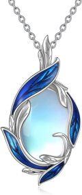wholesale 925 Sterling Silver Blue Moonstone Leaf Design Pendant Necklace - Christmas Gift for Her-0-0
