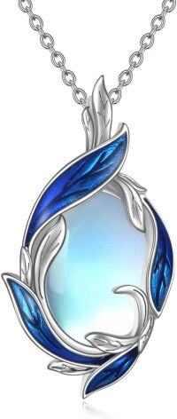 wholesale 925 Sterling Silver Blue Moonstone Leaf Design Pendant Necklace - Christmas Gift for Her-Feather moonstone necklace