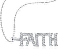 wholesale 925 Sterling Silver FAITH Pendant Necklace with Cubic Zirconia Stones - Christian Jewelry for Women-Silver