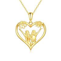 wholesale 14k Gold Heart Pendant Necklace Wholesale With Sunflower And Two Figures Design-1-Heart Sisters