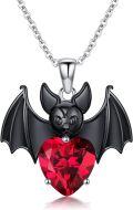 wholesale 925 Sterling Silver Red Heart Gothic Bat Skull Pendant Necklace-0-0