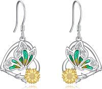 wholesale 925 Sterling Silver Butterfly Sunflower Dangle Earrings for Women Girls Gifts Jewelry Accessories 4cm Length-Butterfly