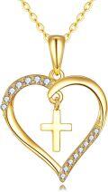 wholesale 14K Gold Heart with Cross Charm Pendant Necklaces for Girls and Women's Gift Set of Two Pieces-0-0