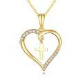 wholesale 14K Gold Heart with Cross Charm Pendant Necklaces for Girls and Women's Gift Set of Two Pieces-0-0
