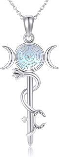 wholesale 925 Sterling Silver Snake and Triple Moon Goddess Pendant Necklace for Women Wicca Jewelry-0-0